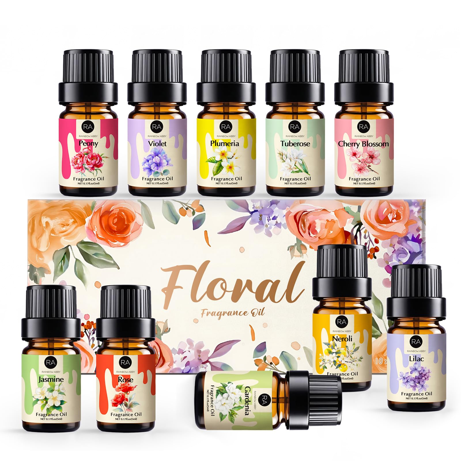 Gift-ready Rainbow Abby Floral Oils Set packaging