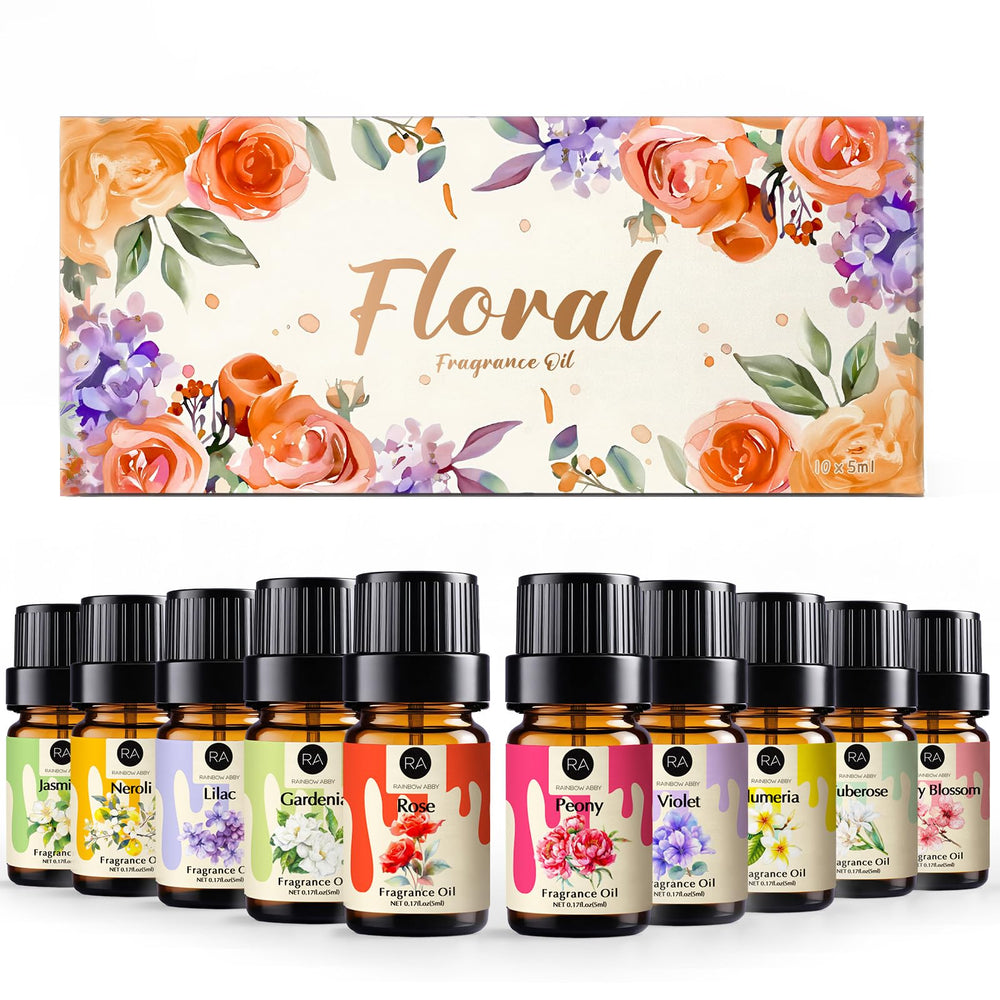 Rose, Jasmine, and Cherry Blossom floral fragrance oils in 5ml bottles