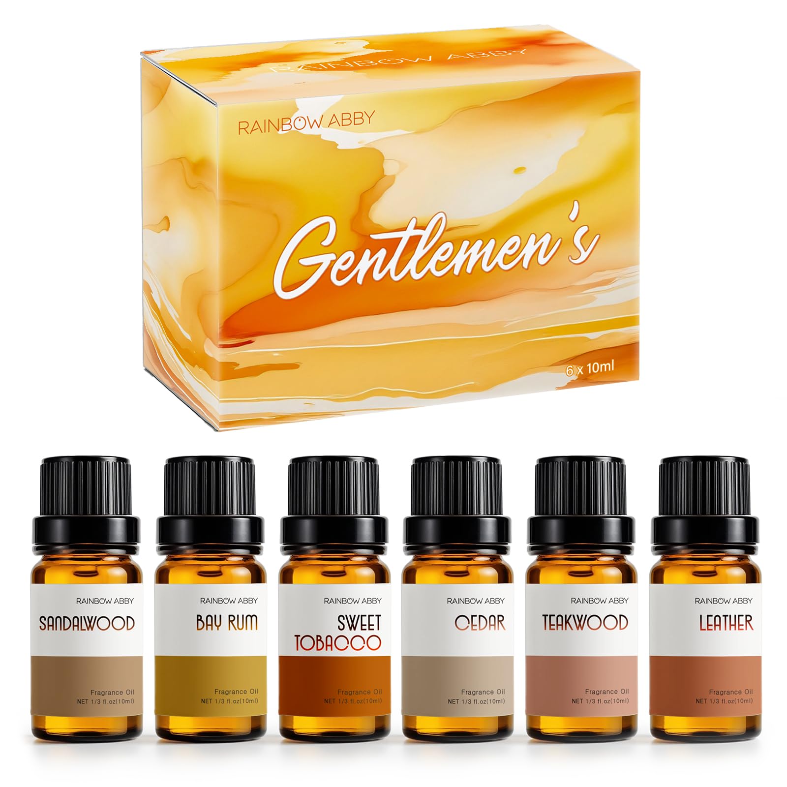 RAINBOW ABBY Gentlemen's Fragrance Oil Set packaging and six 10ml bottles