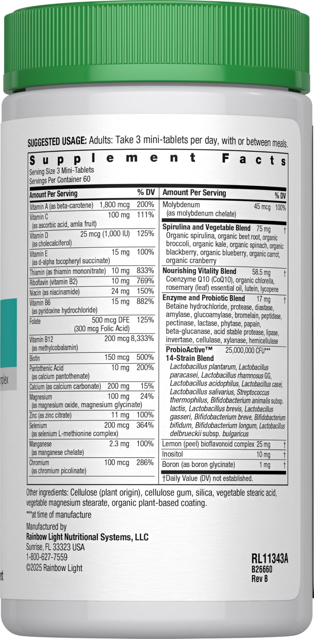 Rainbow Light Nourishing Vitality Blend with spirulina and plant enzymes for digestion