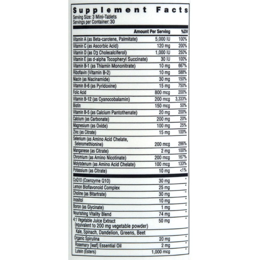 Rainbow Light 50+ Mini Multivitamin 90-count bottle label close-up