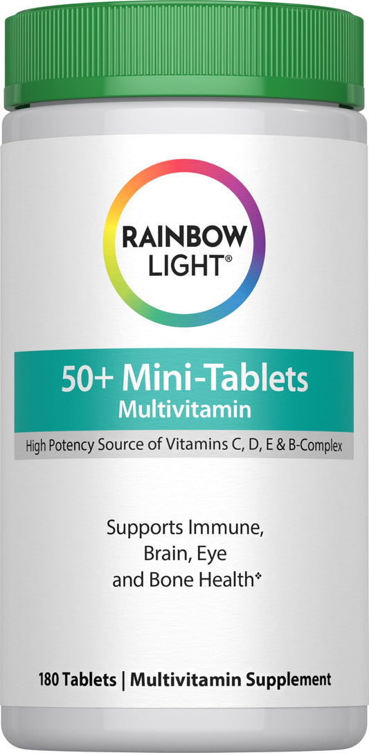 Rainbow Light 50+ Mini-Tablet Multivitamin bottle with 180 tablets