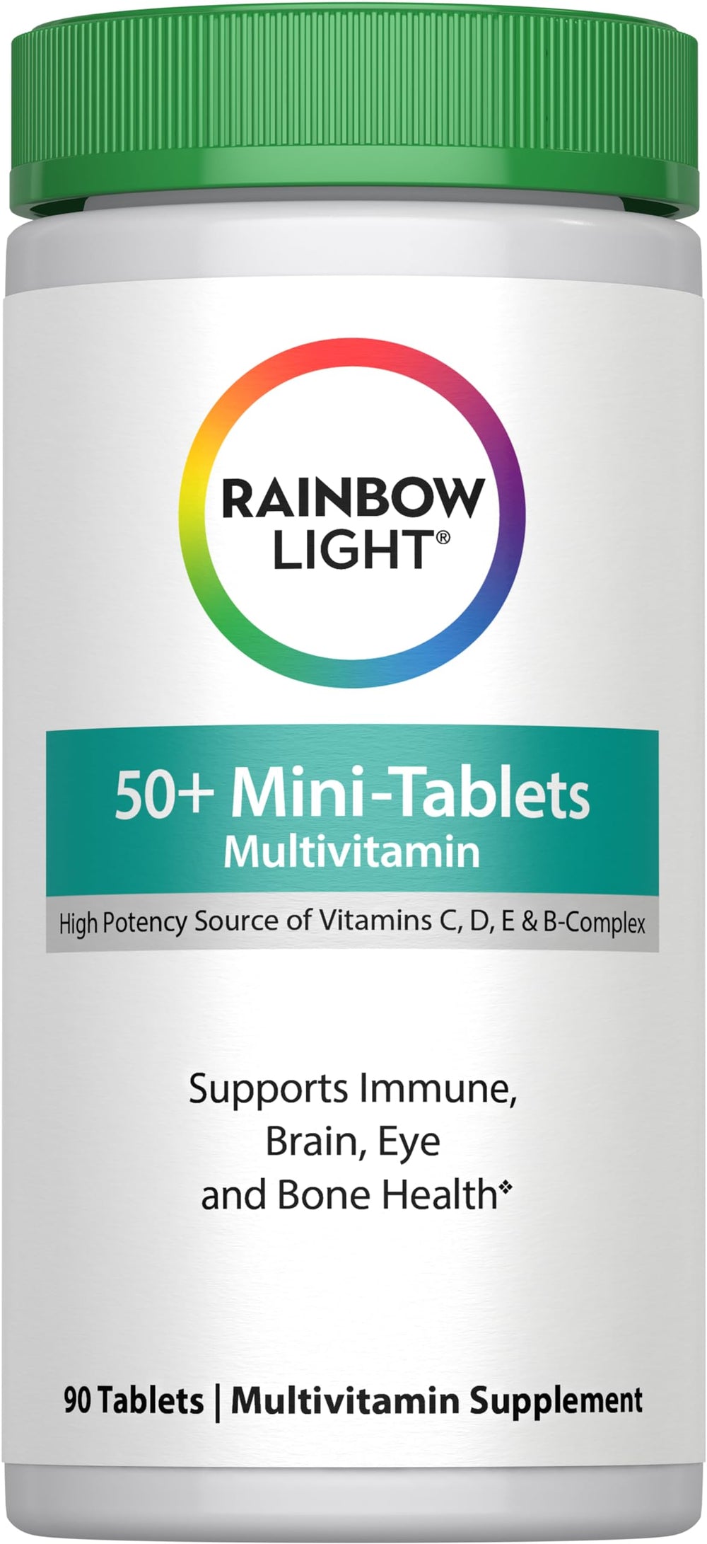 Rainbow Light 50+ Mini-Tablet Multivitamin bottle with 90 mini-tablets