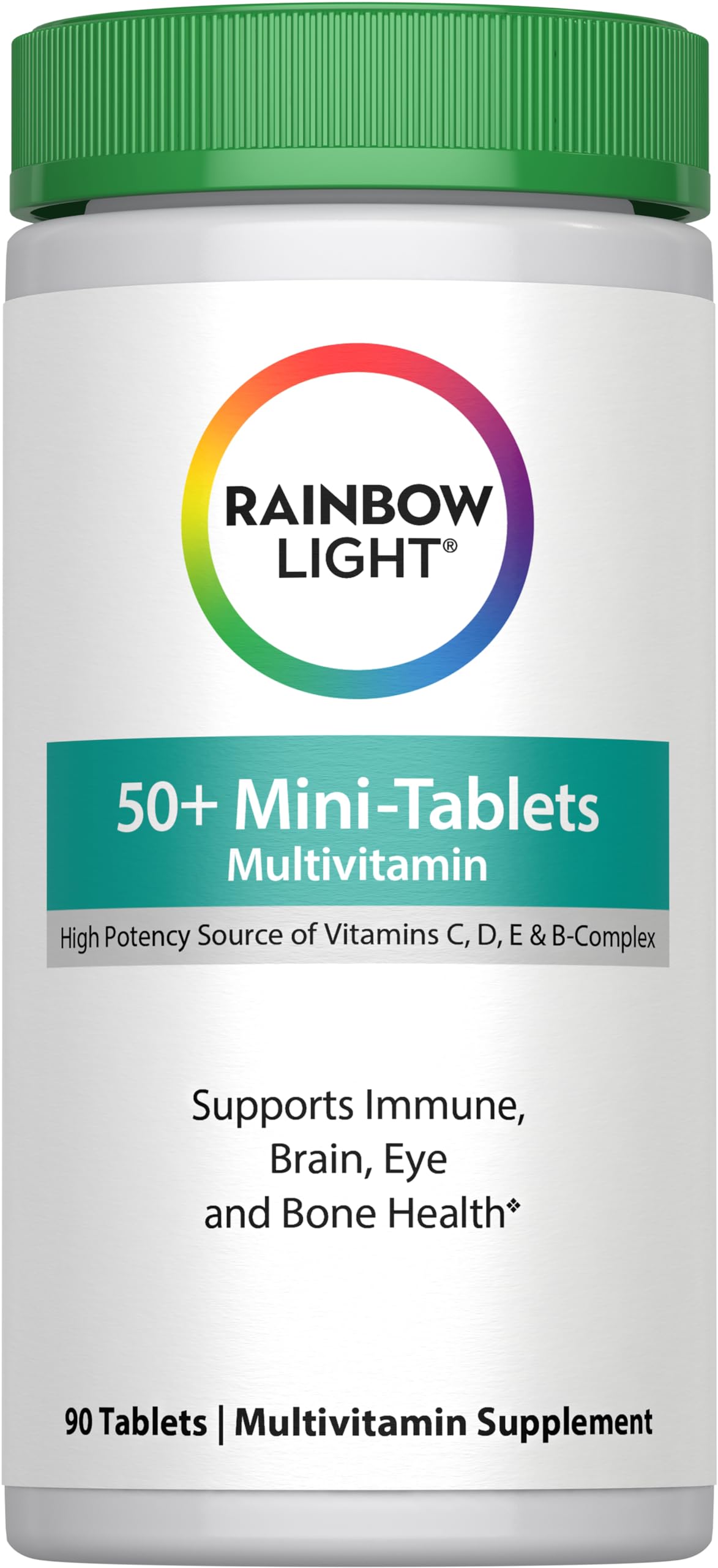 Rainbow Light 50+ Mini-Tablet Multivitamin bottle with 90 mini-tablets