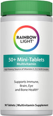 Rainbow Light 50+ Mini-Tablet Multivitamin bottle with 90 mini-tablets