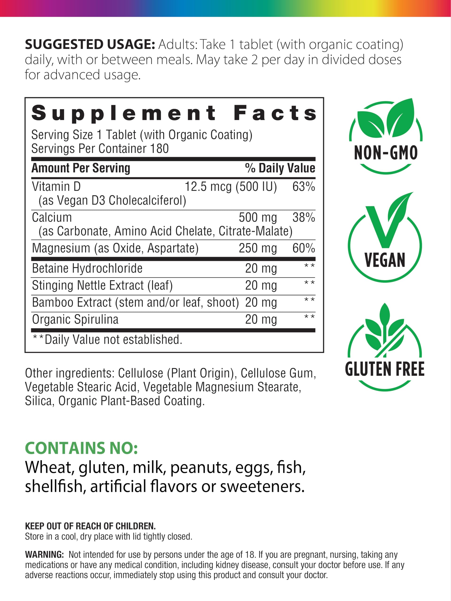 Calcium tablet delivering 500 mg of calcium per tablet