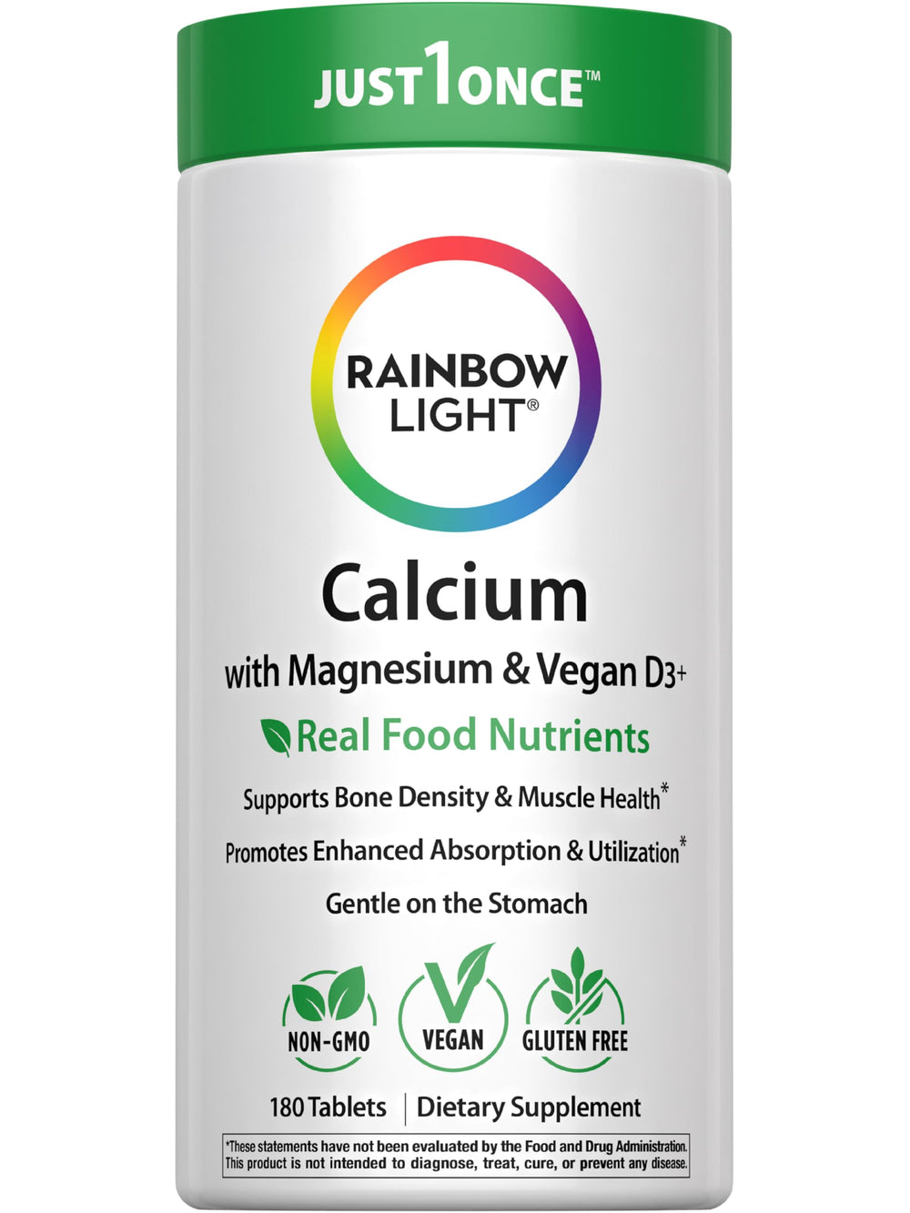 Rainbow Light Calcium with Magnesium and Vitamin D3 bottle, 180 count