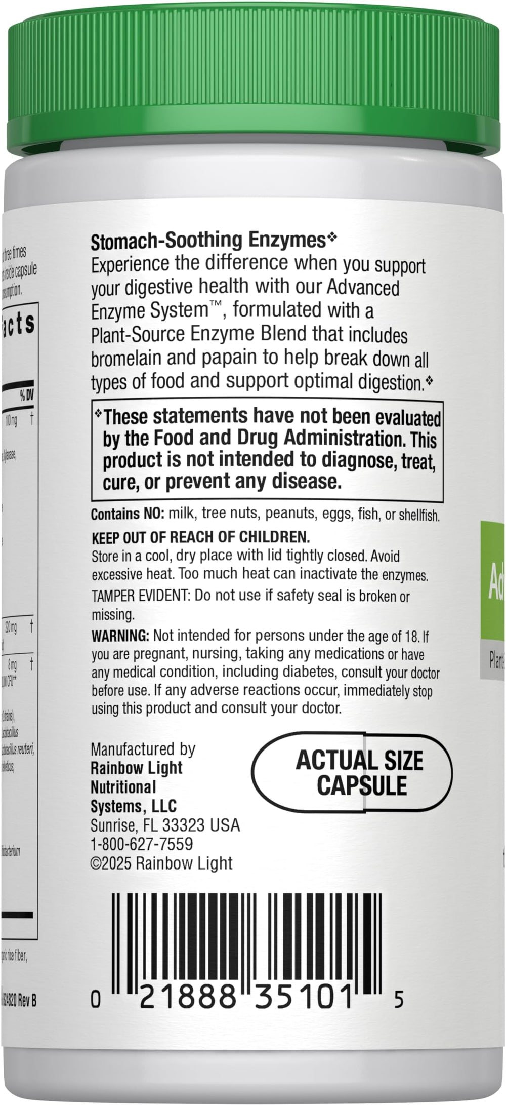 Close-up of Rainbow Light enzyme system capsules bottle and packaging
