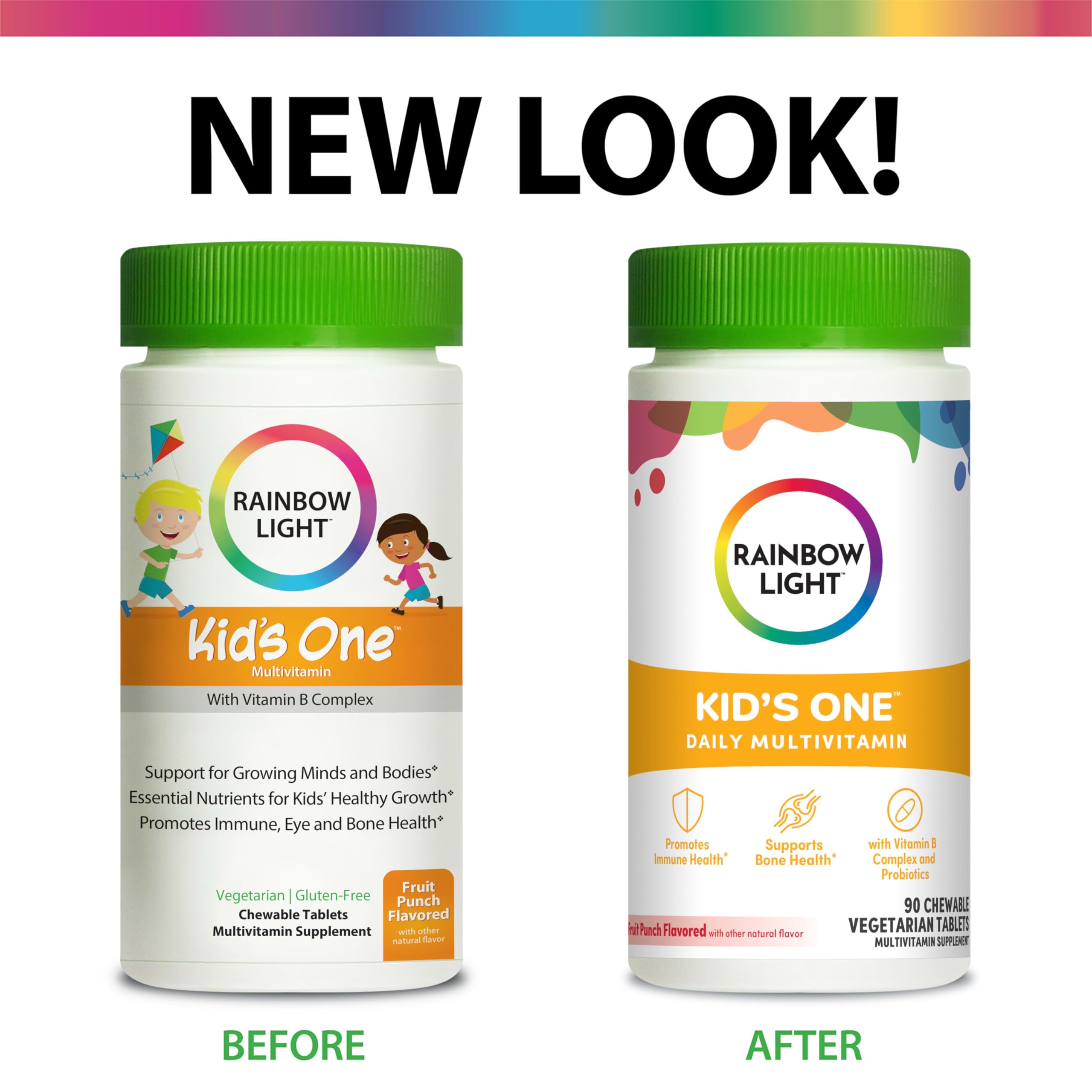 Back label showing nutrition facts for Rainbow Light Kid's One Multivitamin