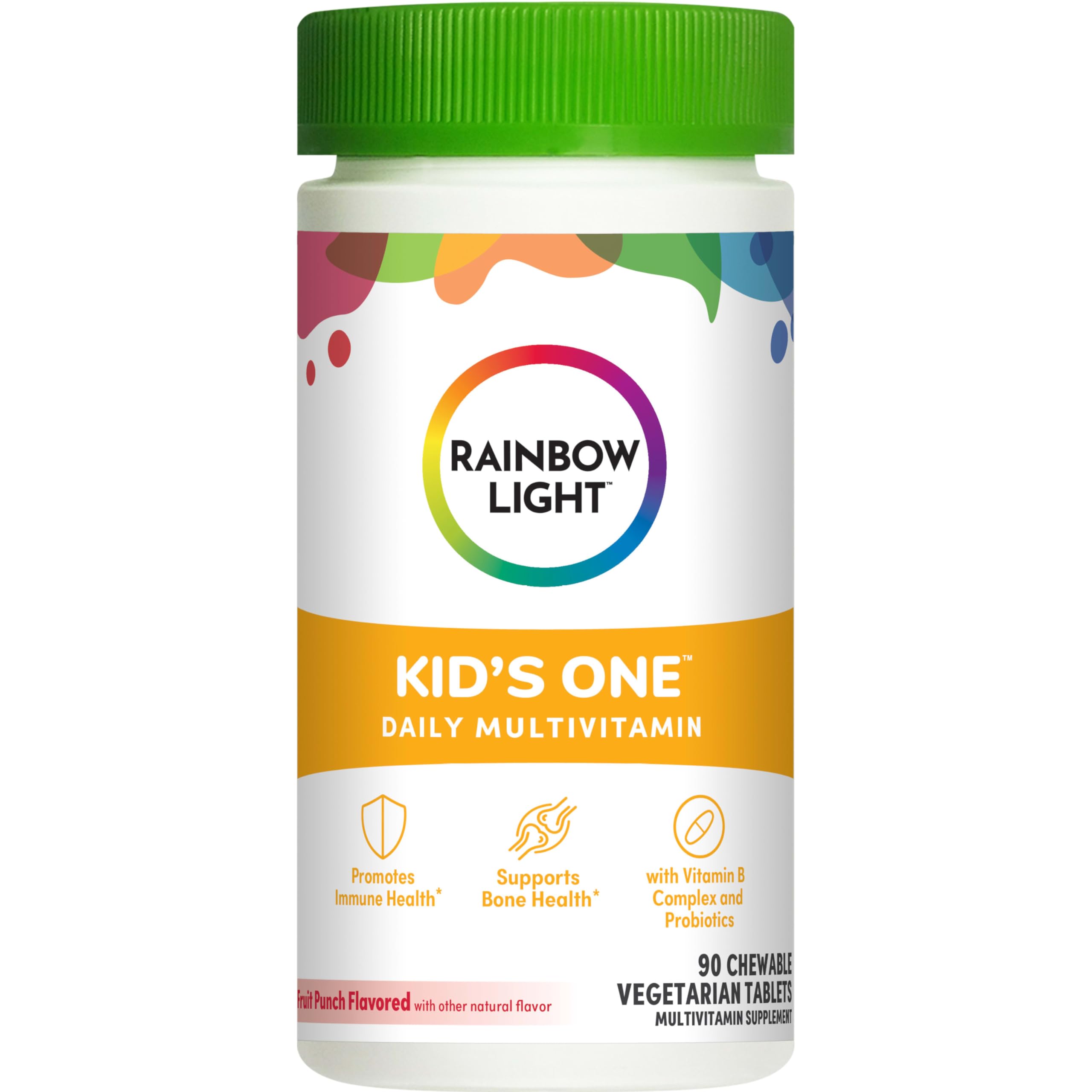 Front view of Rainbow Light Kid's One Multivitamin bottle with Fruit Punch flavor