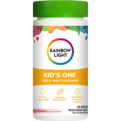 Front view of Rainbow Light Kid's One Multivitamin bottle with Fruit Punch flavor