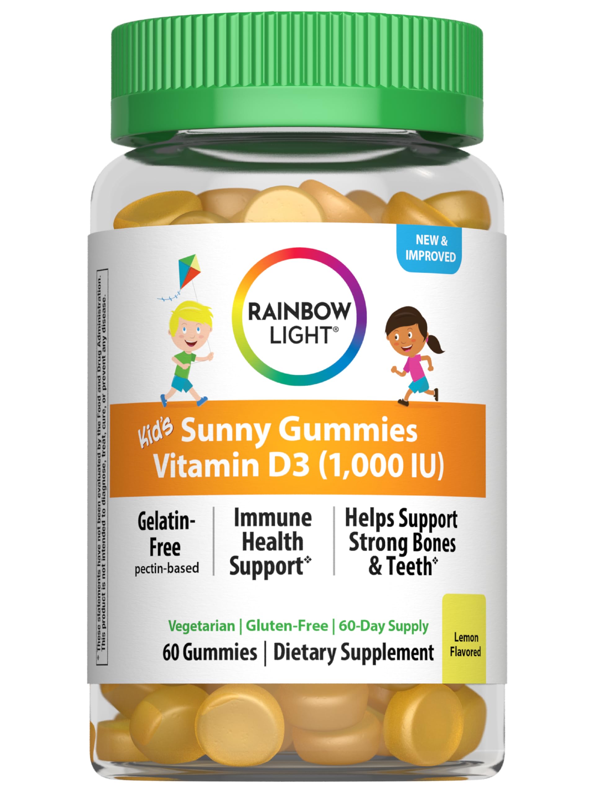 Front label of Rainbow Light Kids Sunny Gummies Vitamin D3 1000 IU bottle