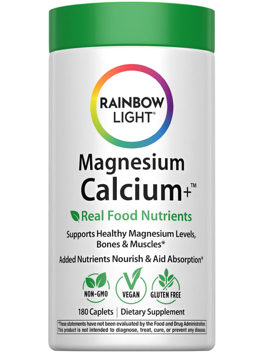 Rainbow Light Magnesium Calcium + Food Based Tablets bottle label