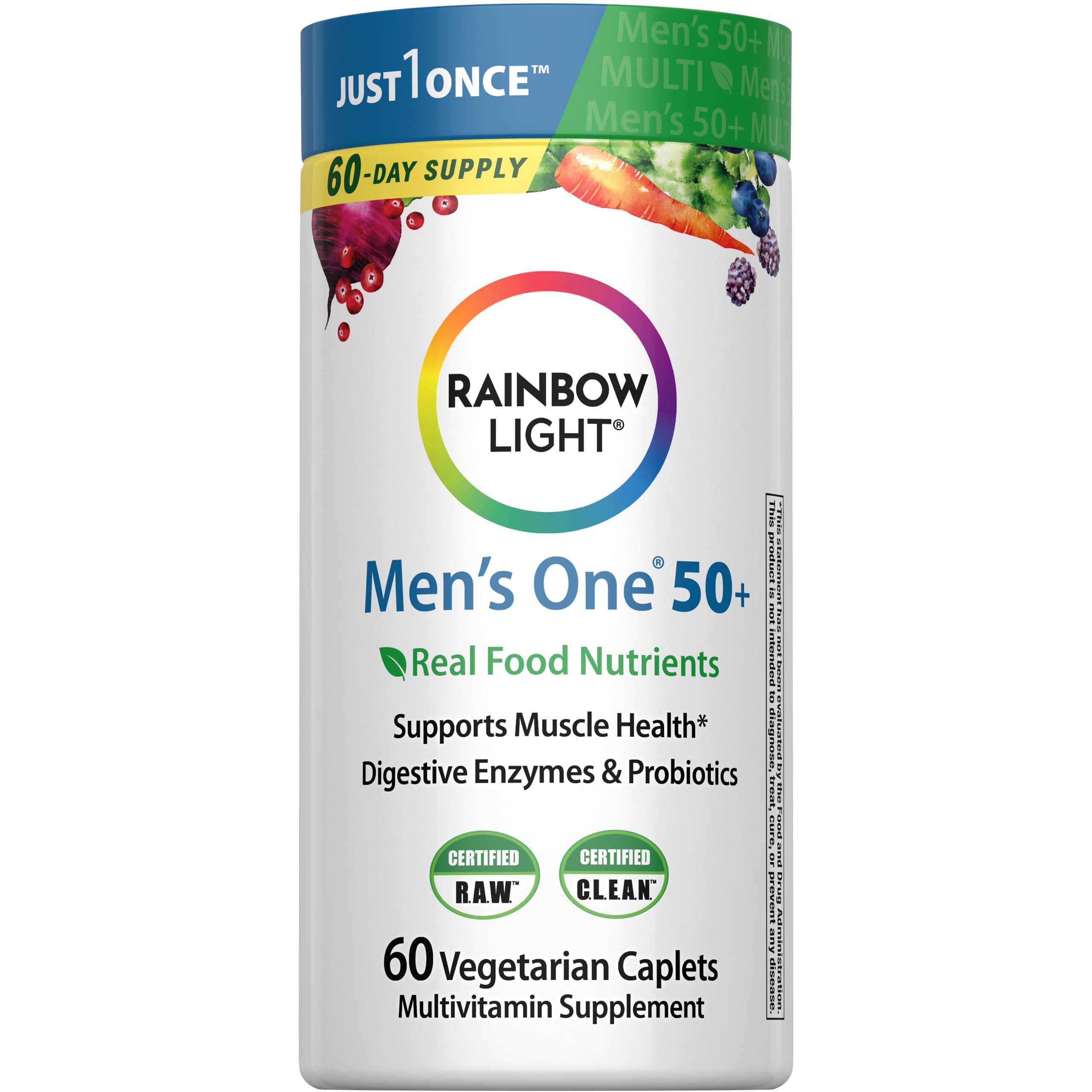 Rainbow Light Men's One 50+ multivitamin 60 tablets bottle