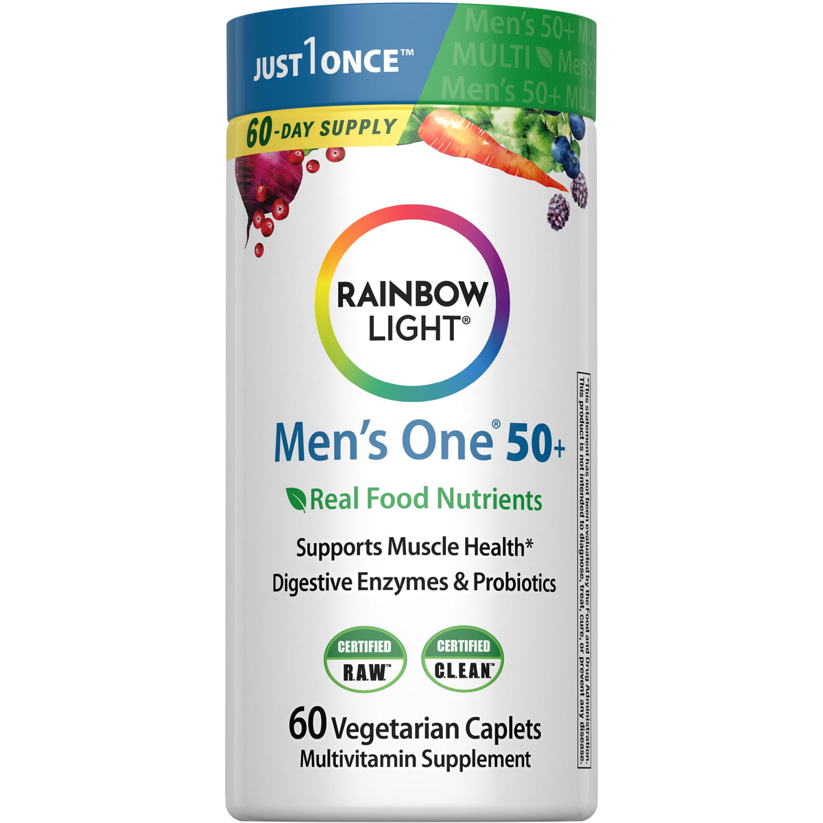 Rainbow Light Men's One 50+ multivitamin 60 tablets bottle