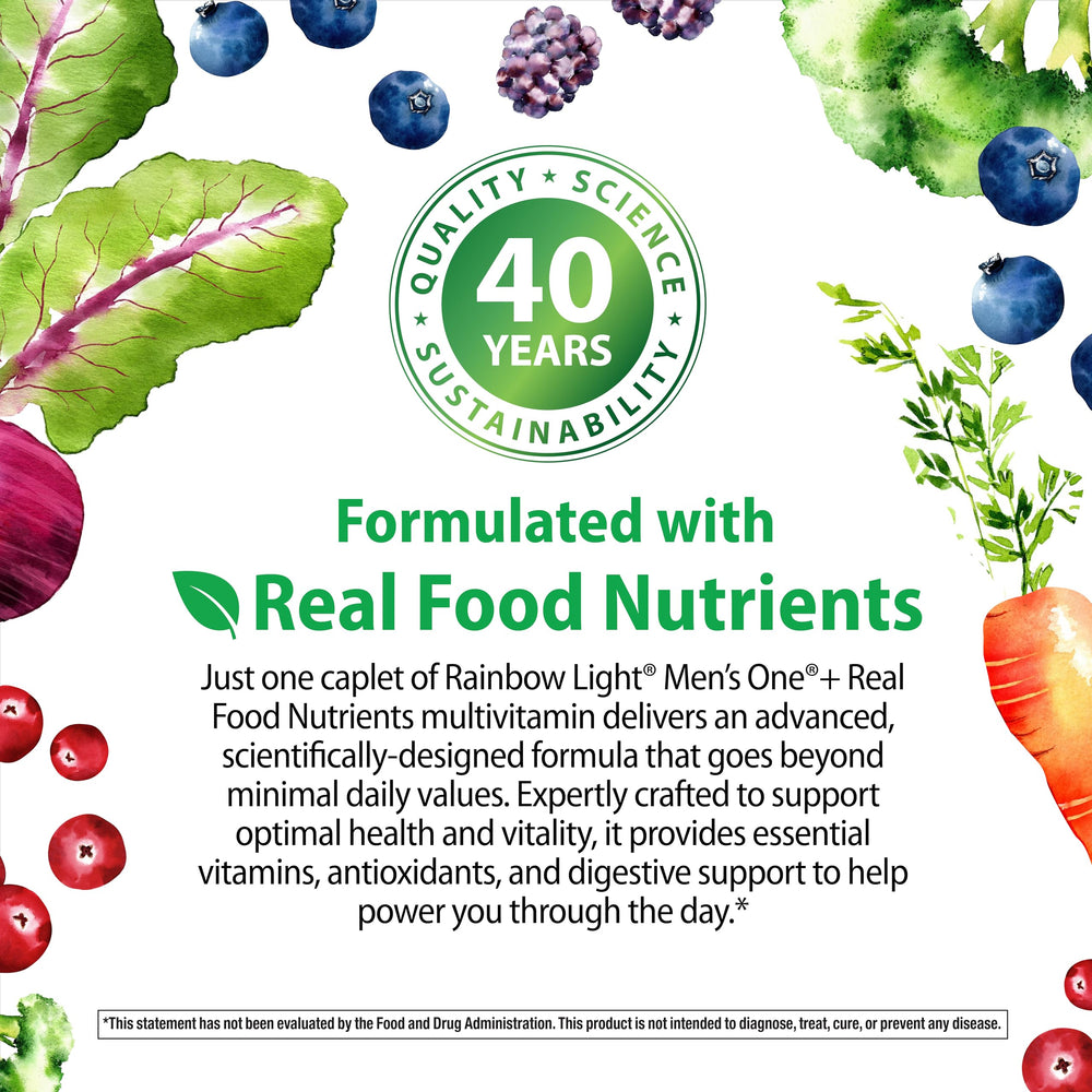 Product in a kitchen setting with Rainbow Light Multivitamin bottle