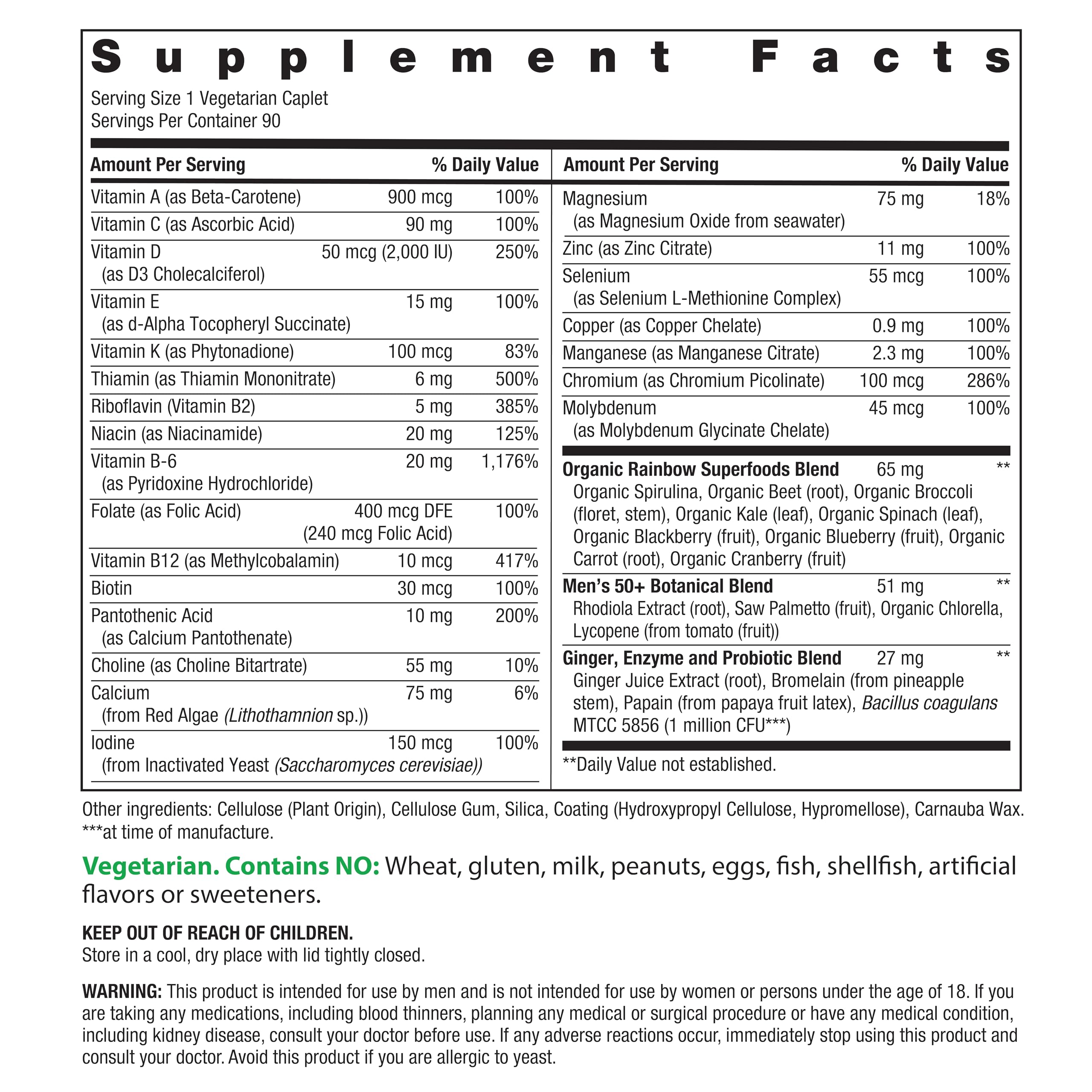 Close-up of label showing vitamins C, D, zinc and probiotics
