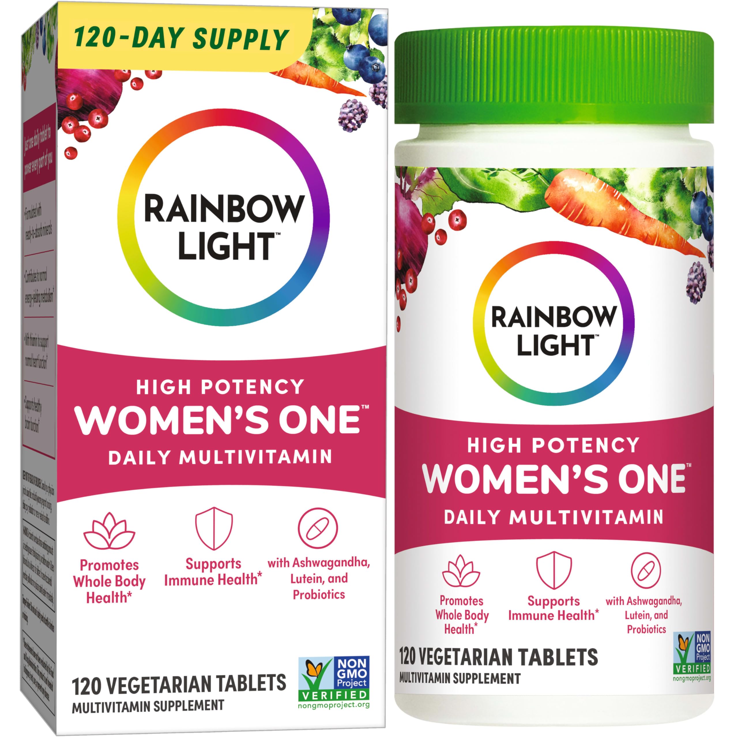 Rainbow Light Multivitamin Womens One Powder 120 Count bottle front view
