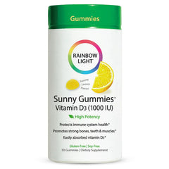 Front view of Rainbow Light Sunny Gummies Vitamin D3 1000 IU bottle