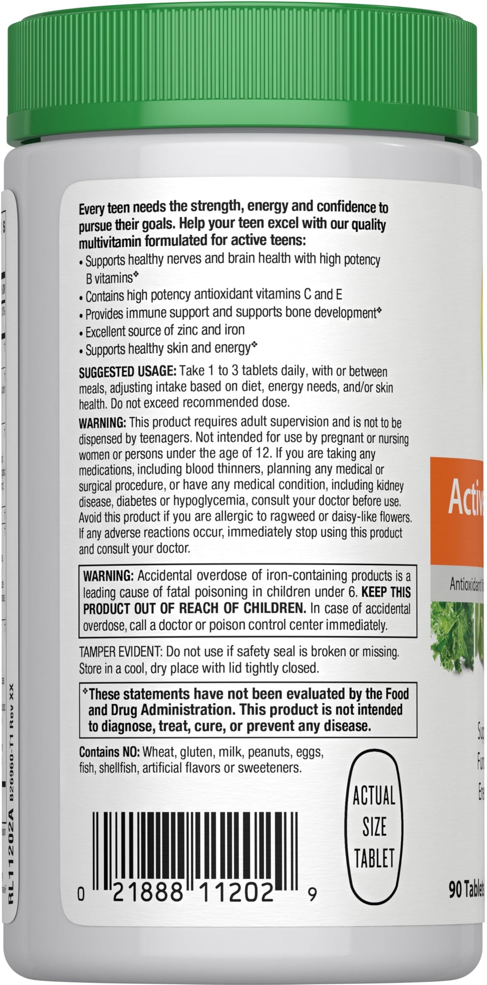 Nutrient-rich Rainbow Light Teen Multivitamin packaging highlighting Vitamin C, Zinc and B Complex