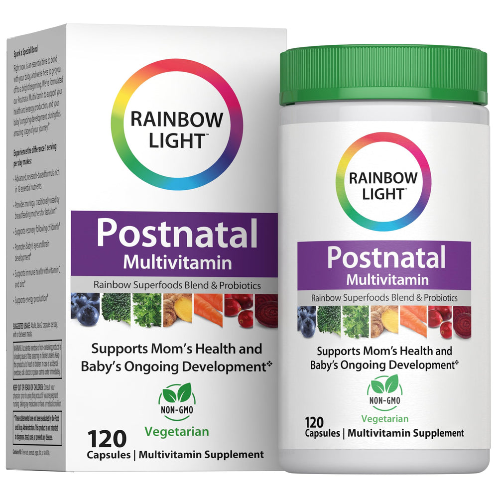 Rainbow Light Vibrance Postnatal Multivitamin bottle – 120-count packaging