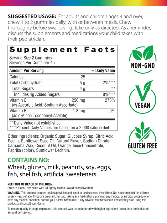 Packaging for Rainbow Light Vitamin C Gummies with Vitamin E, 90-count