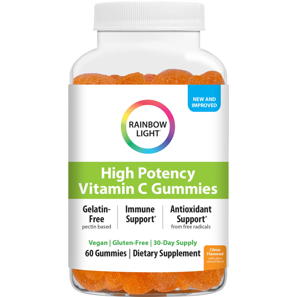 Bottle of Rainbow Light Vitamin C Gummies with Vitamin E, 60-count, citrus flavor