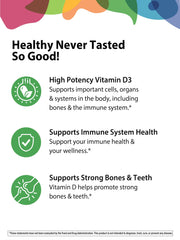 Ingredients showing gelatin-free, vegan and gluten-free gummies