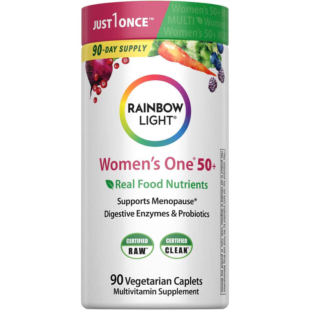 Rainbow Light Women’s One 50+ High-Potency Multivitamin bottle with 90 tablets