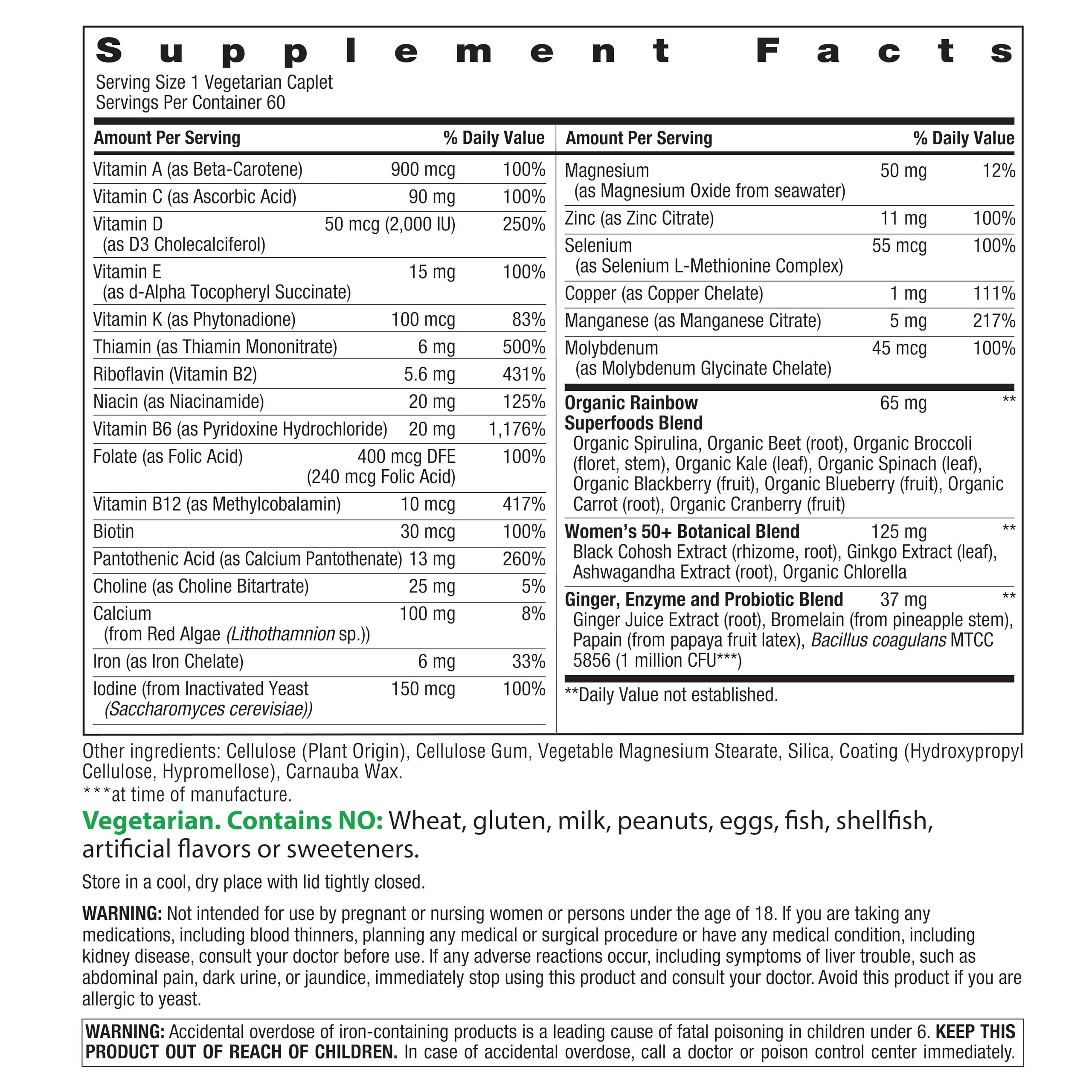 Label highlighting 60 tablets and Non-GMO claim