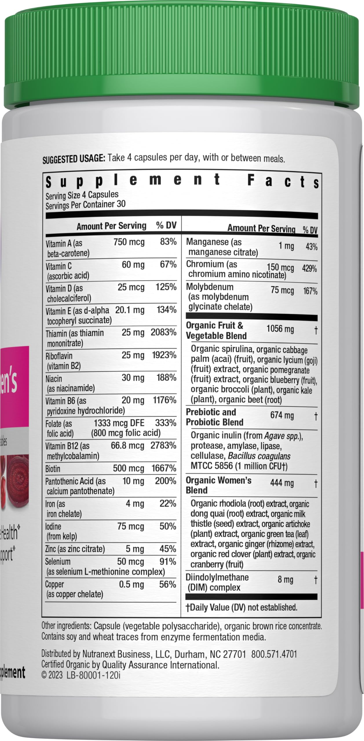 Illustration of organic ingredients like spirulina, acai, pomegranate, beet and kale in Rainbow Light formula
