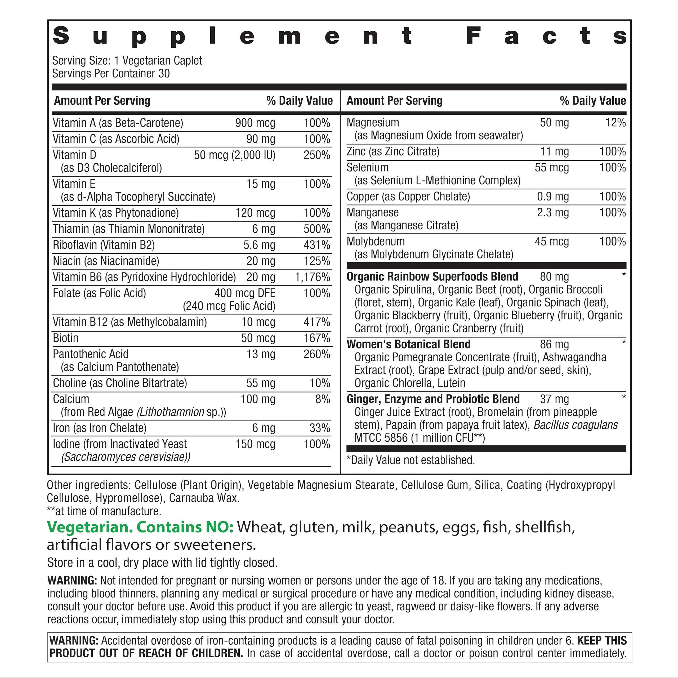 Rainbow Light Women's Multivitamin One Plus product label close-up