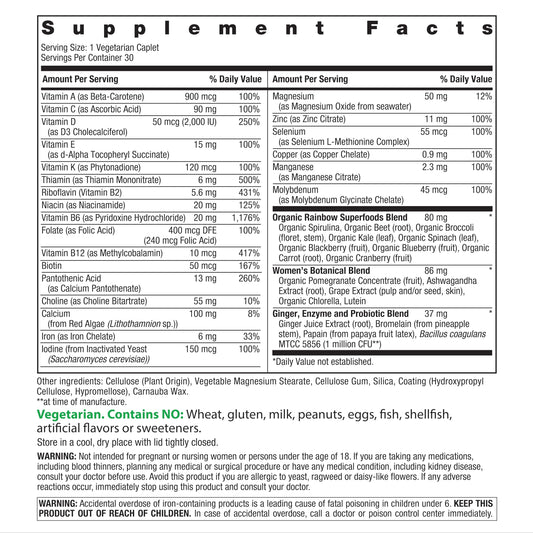 Rainbow Light Women's Multivitamin One Plus product label close-up