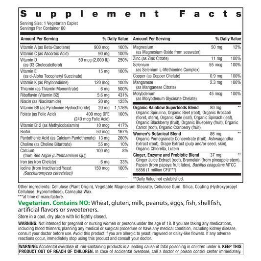 Close-up of Rainbow Light multivitamin label highlighting vegetarian formula