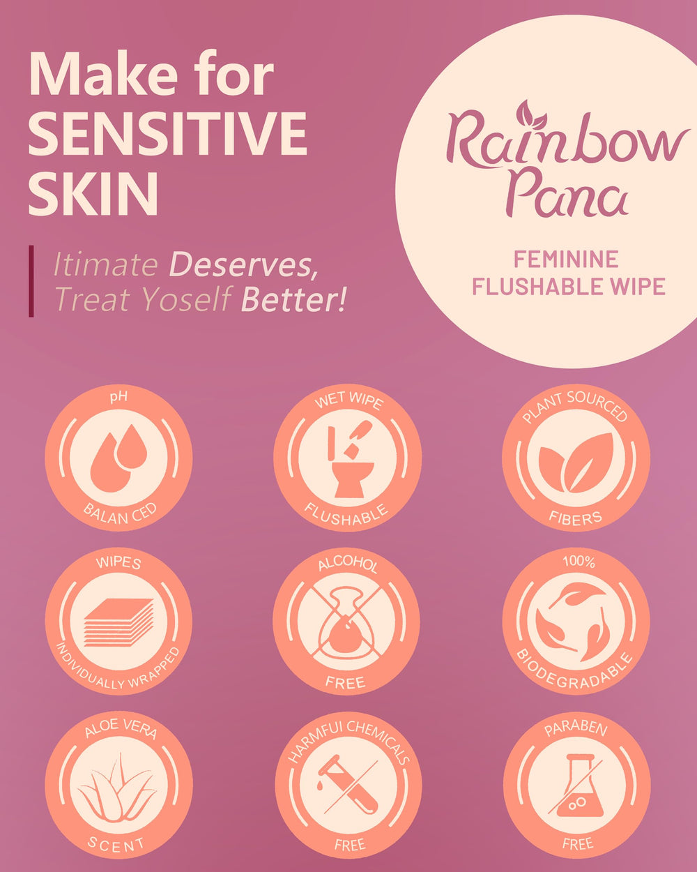 RainbowPana flushable wipes show a soft, durable texture for comfortable cleansing.