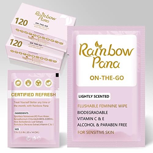 RainbowPana feminine wipes individually wrapped pack for on-the-go gentle cleansing.