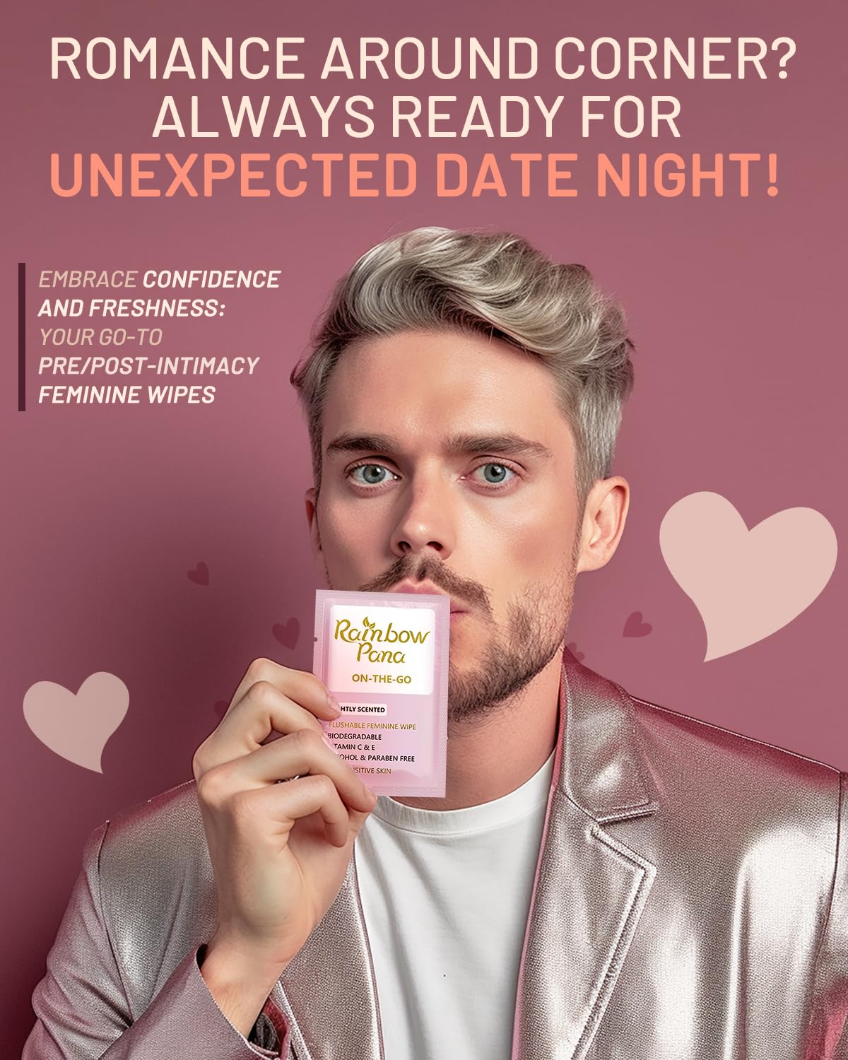 RainbowPana Feminine Wipes feature Aloe and Portulaca, highlighting natural, skin-friendly ingredients.