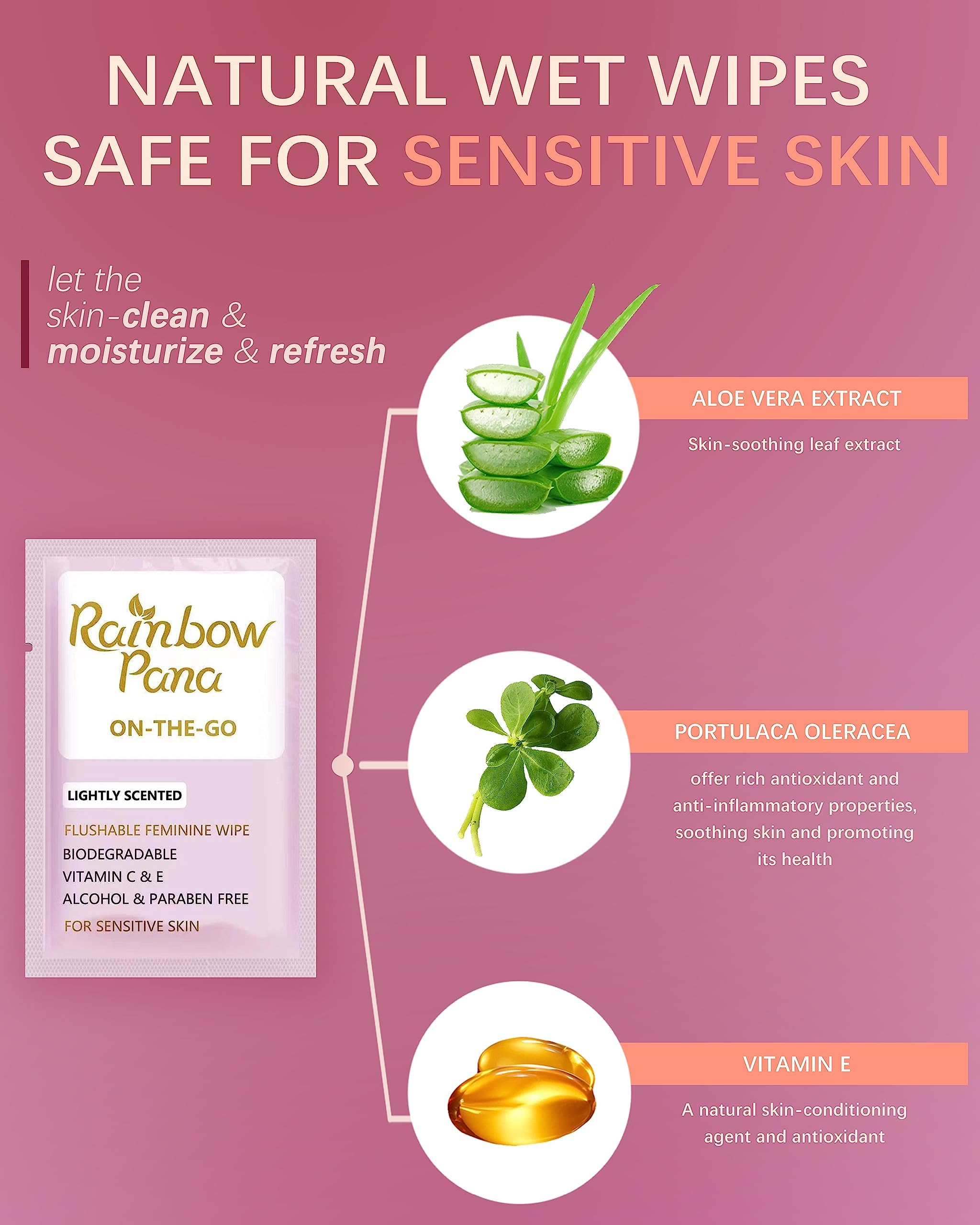 RainbowPana flushable wipes with plant fibers for eco-friendly disposal.