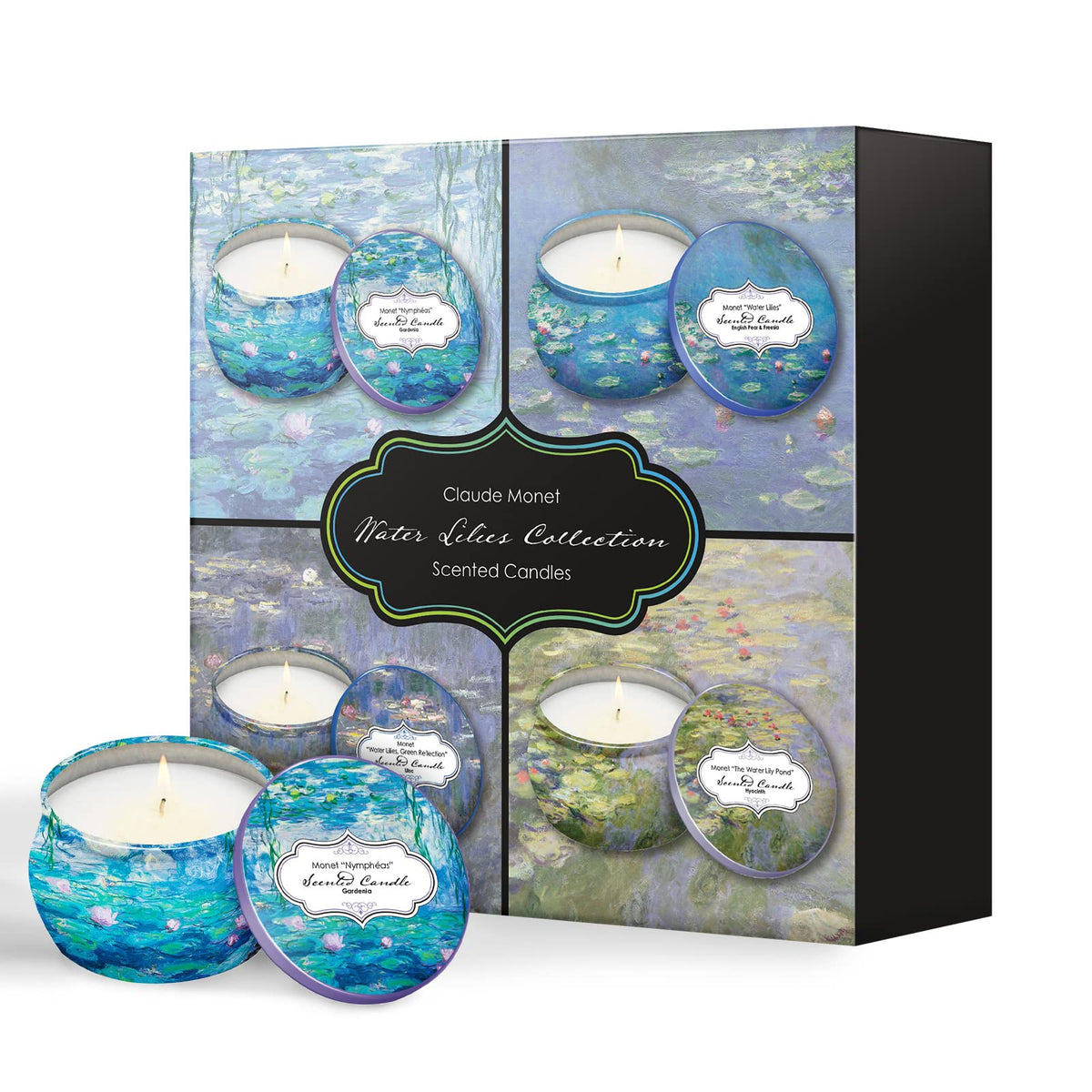 RainCaper Monet Water Lilies candle tin with lid for ambient calm