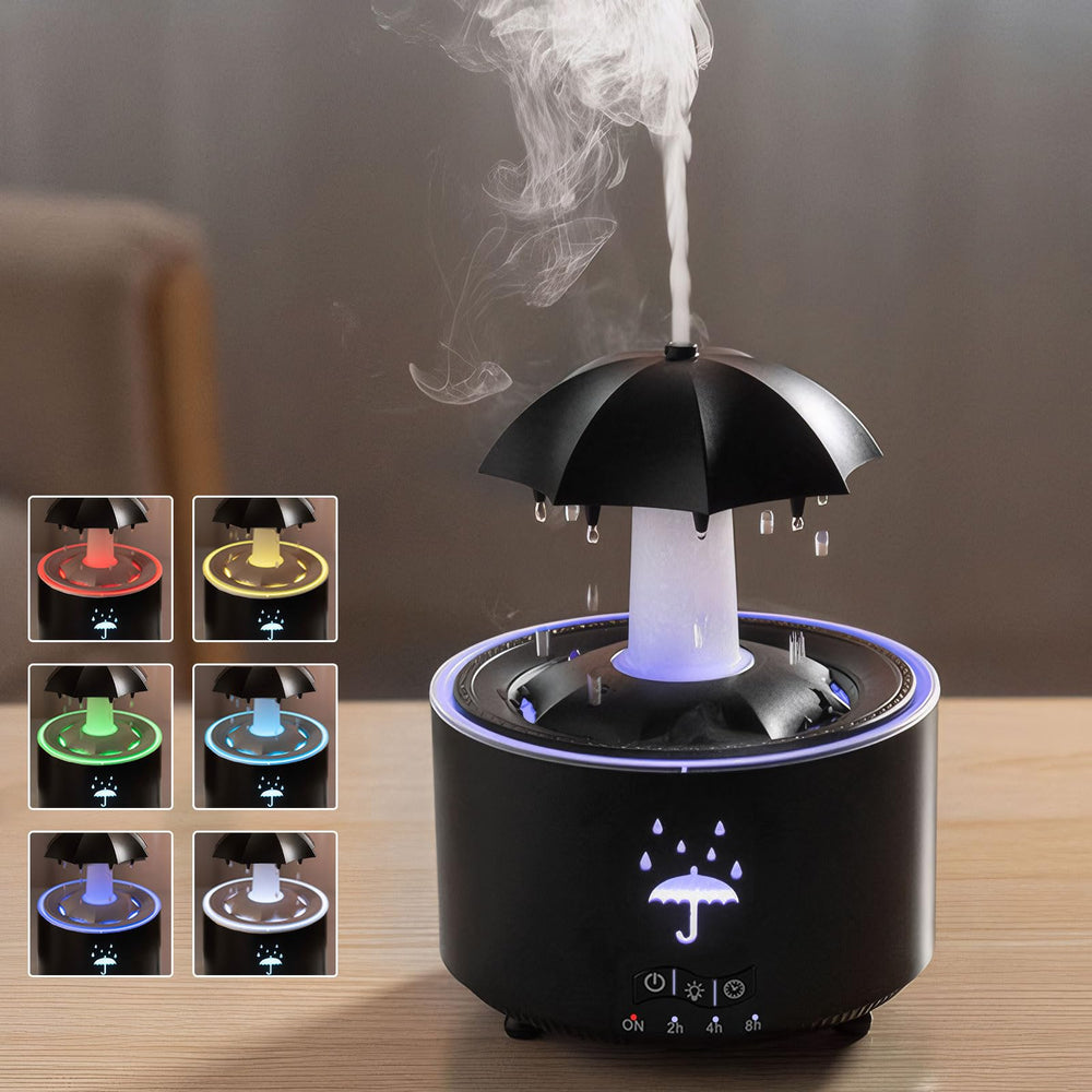 Raindrop humidifier black on a nightstand