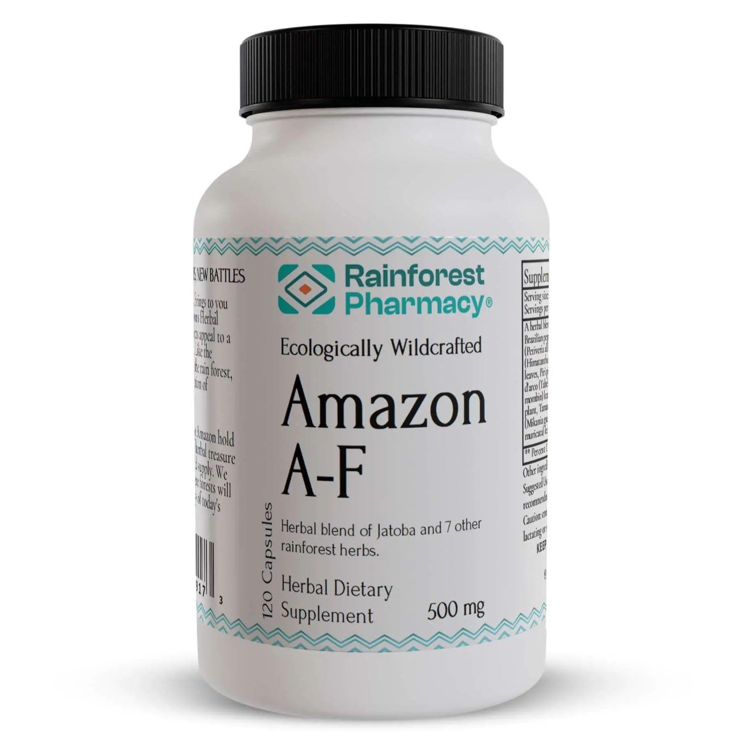 Rainforest Amazon A-F herbal supplement bottle with 120 vegetarian capsules