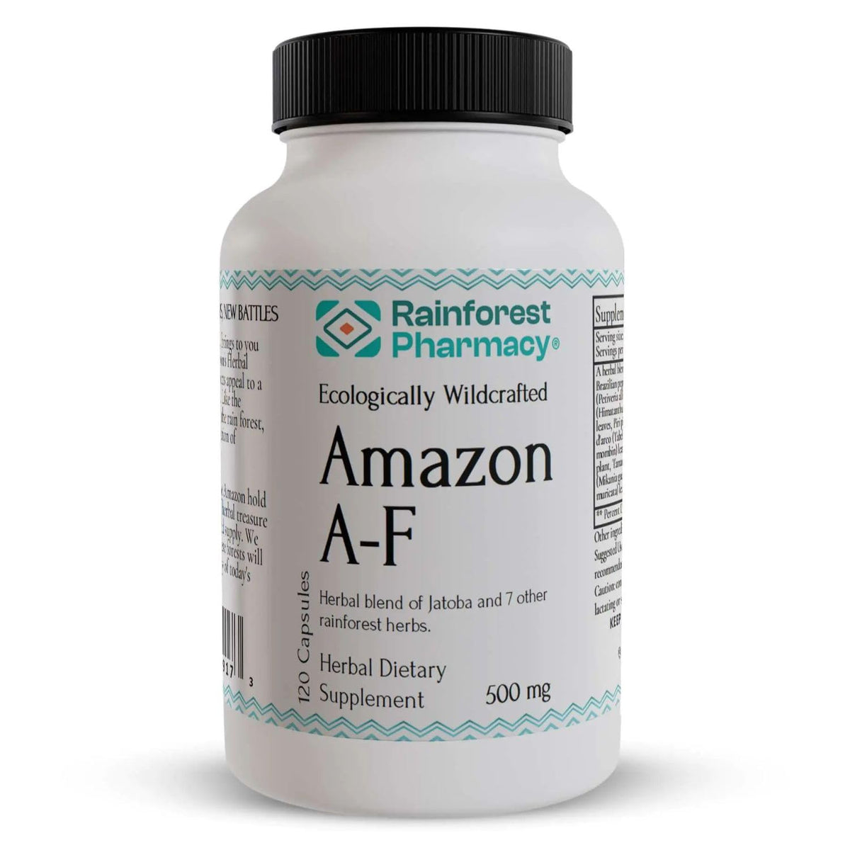 Rainforest Amazon A-F herbal supplement bottle with 120 vegetarian capsules