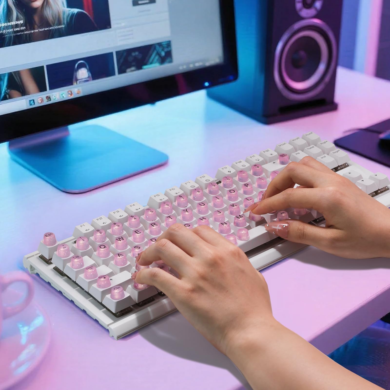 Raised Button glitter design keyboard stickers catch light for stylish work.