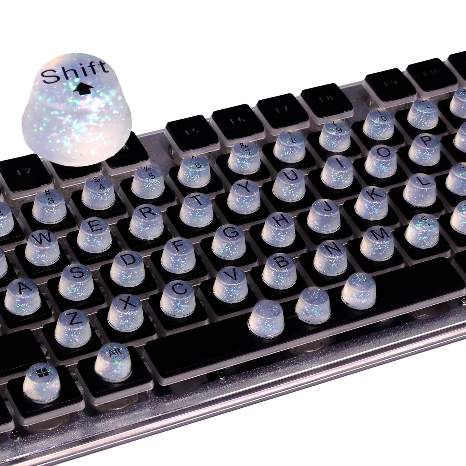 Raised Button long nails stickers closeup showing nail-friendly keys for smoother typing