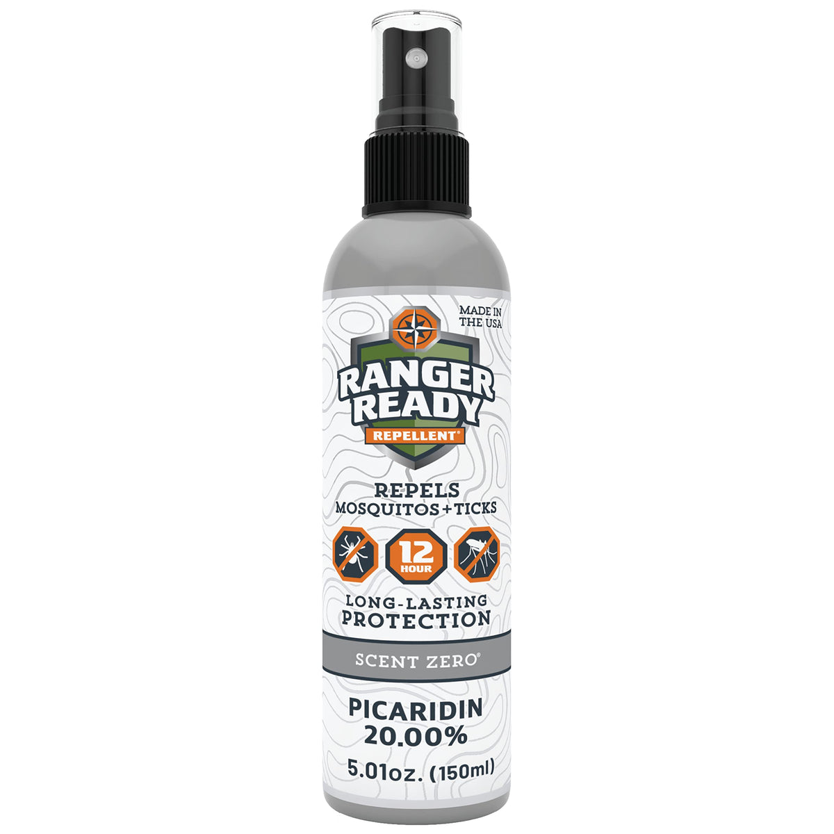 Ranger Ready Picaridin bottle with 20% repellent for long-lasting outdoor protection.