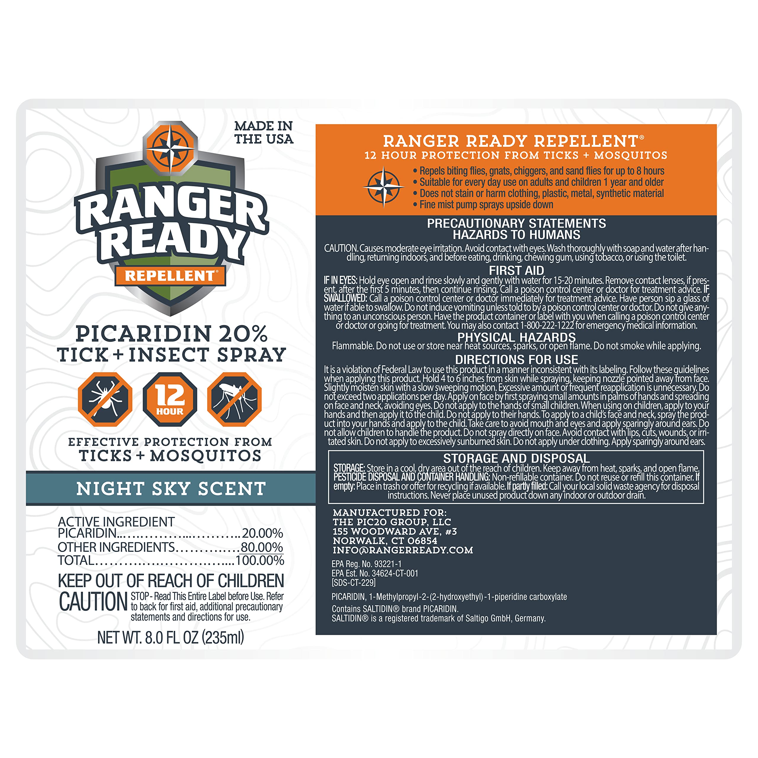 Ranger Ready Picaridin Night Sky 8oz packaging ideal for travel and outdoors.
