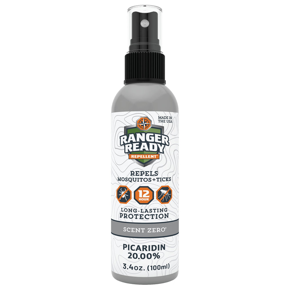 Ranger Ready Picaridin spray bottle providing portable protection against mosquitoes and ticks.