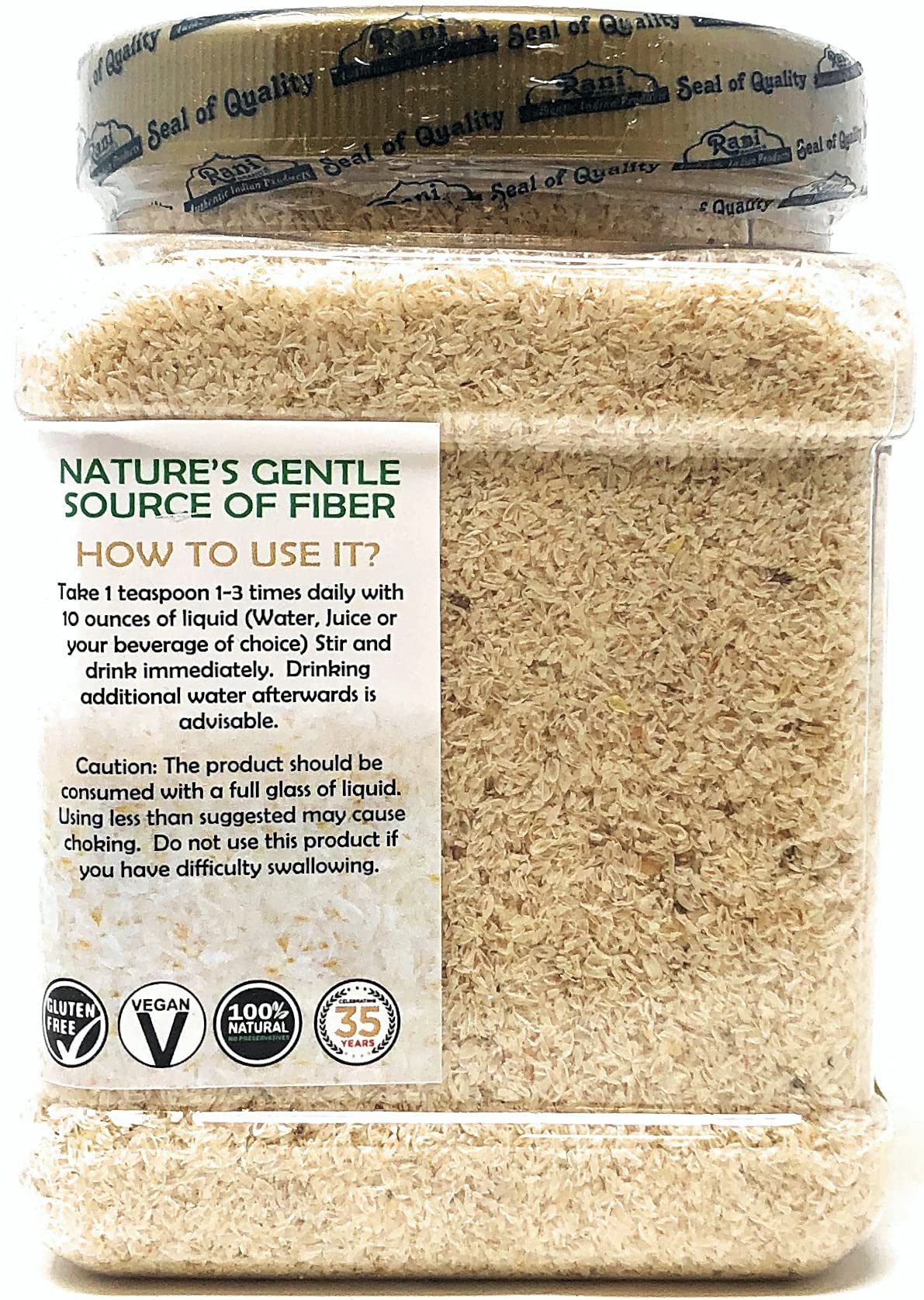 Jar displaying vegan, gluten-free, and non-GMO symbols