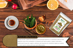 Non-GMO and Gluten-Free icons with Baheda powder