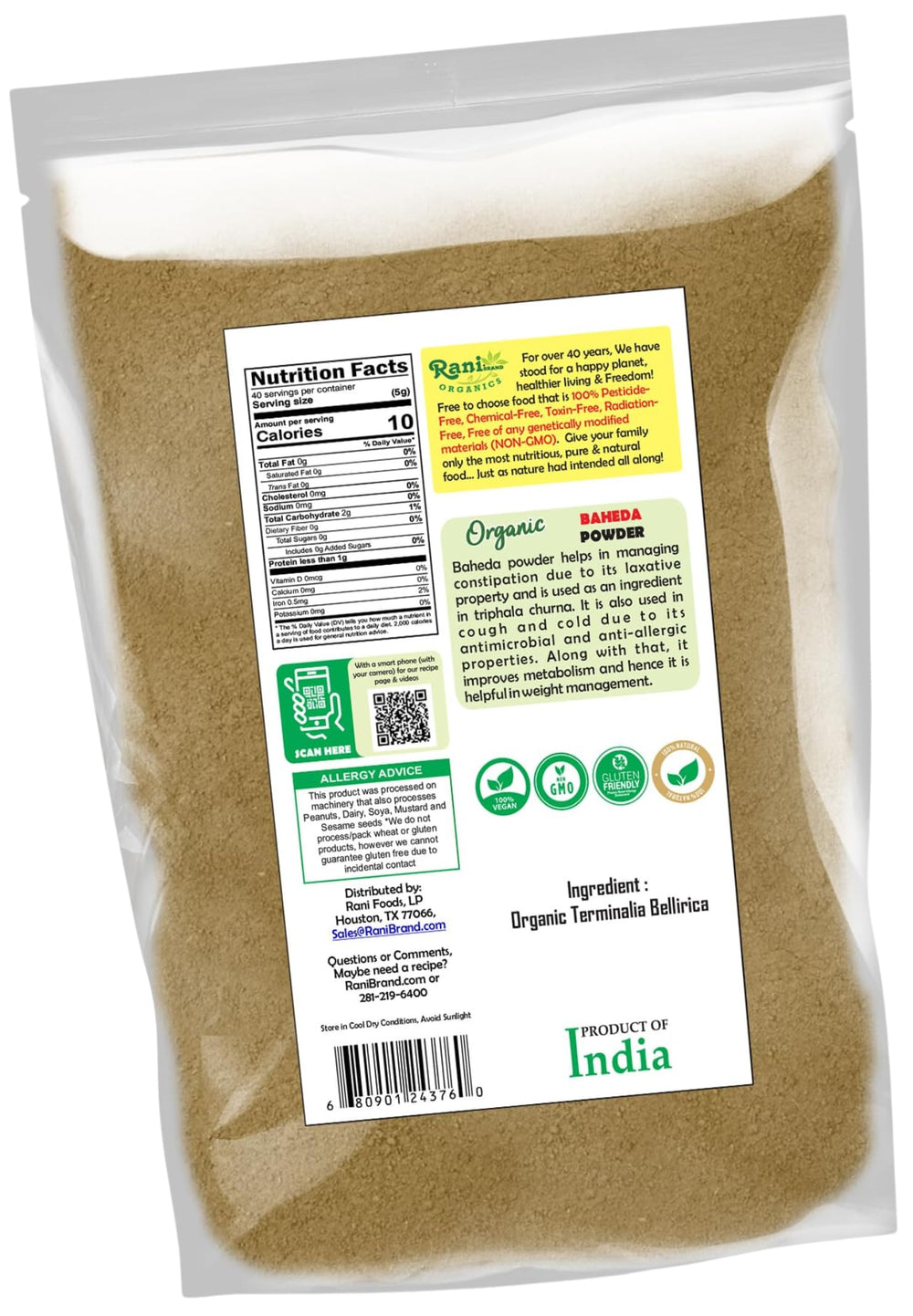 Indian-origin Baheda powder in resealable pouch